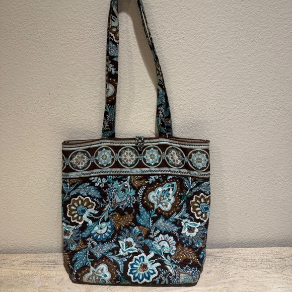 Vera Bradley Java Blue Retired Tote Bag Brown Turquoise - Picture 2 of 14